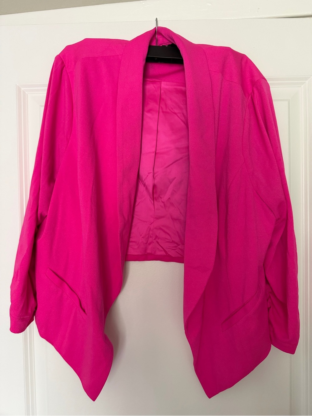 Bold Hot Pink Open-Front Draped Cardigan